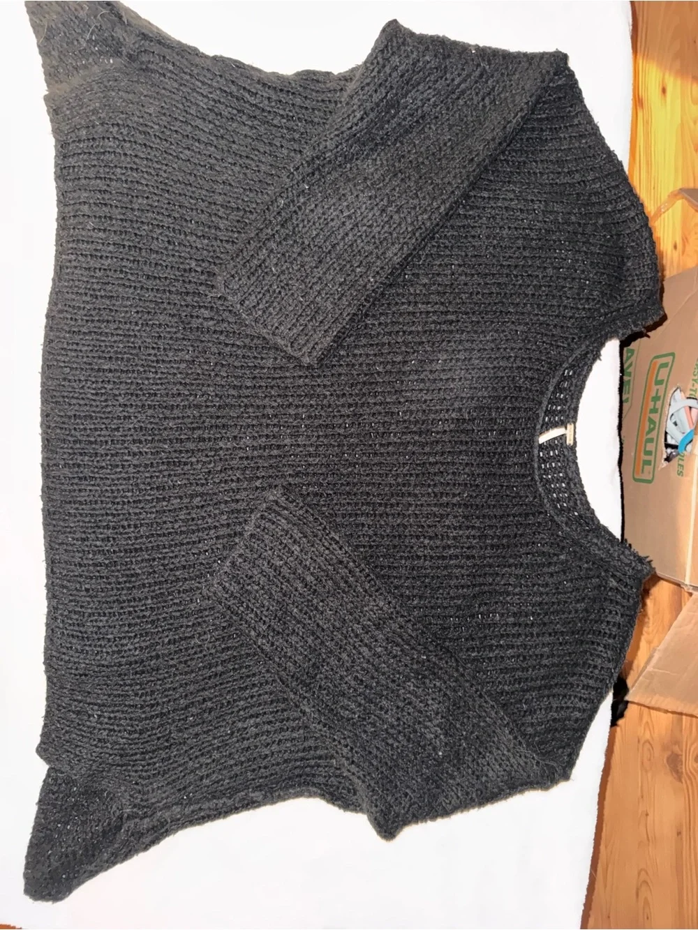 Free People Teddy Bear Pullover Black Wool & Angora Sweater